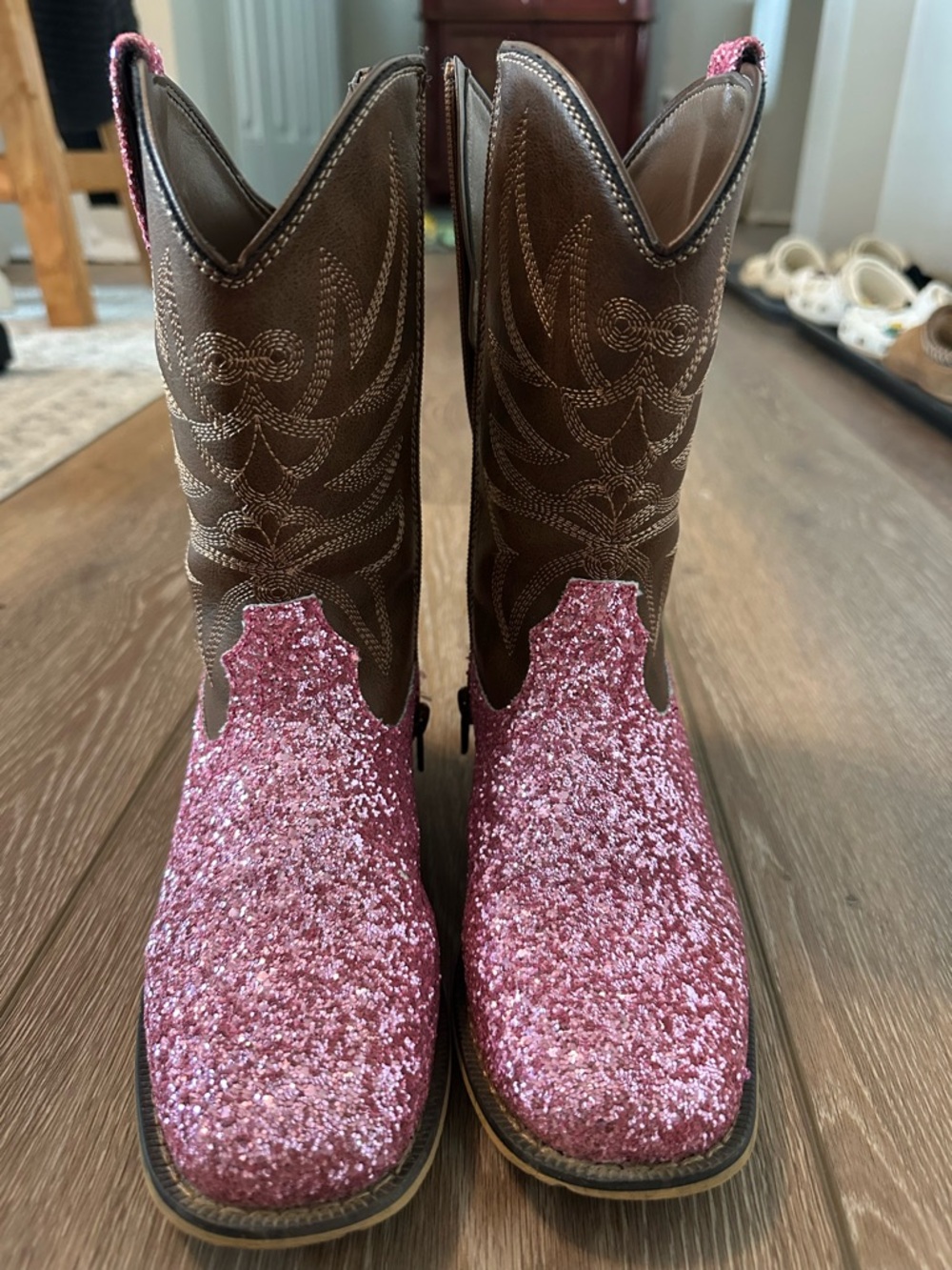 Pink Glitter Cowboy Boots with Brown Shaft